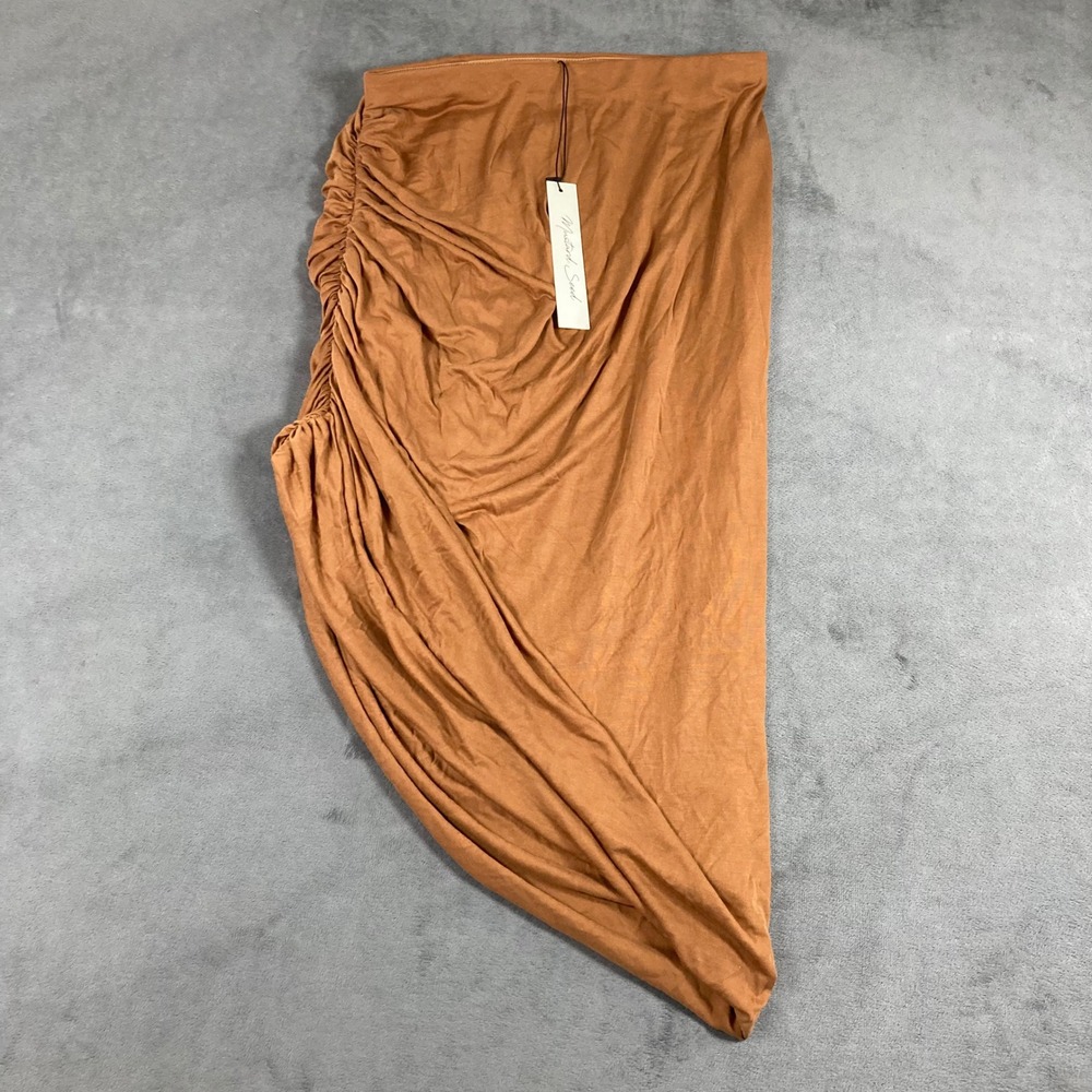 Mustard Seed Camel Brown Ruched Asymmetrical Midi Skirt women's Sz M NWT